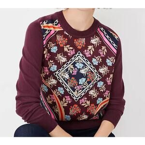 Ann Taylor Maroon Floral Print Crewneck Sweater
